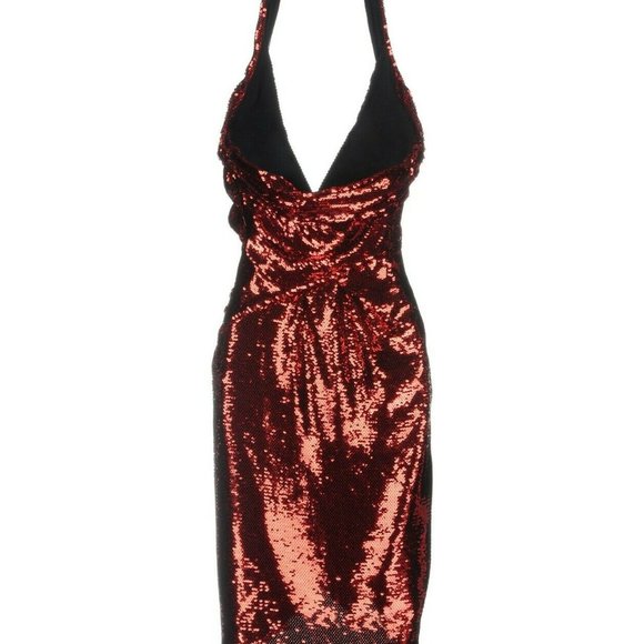 SOLD! AW15 Red Wrpeffect Sequined Crepe Halterneck Dress - Picture 8 of 11